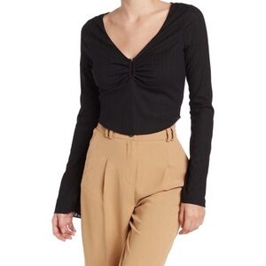 Astr Black V-neck Long Sleeve Blouse
